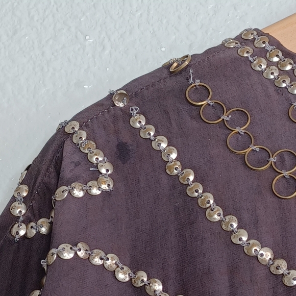 Haute Hippie 100% Silk Funky Boho Metal Embroidered Blouse - Picture 12 of 13